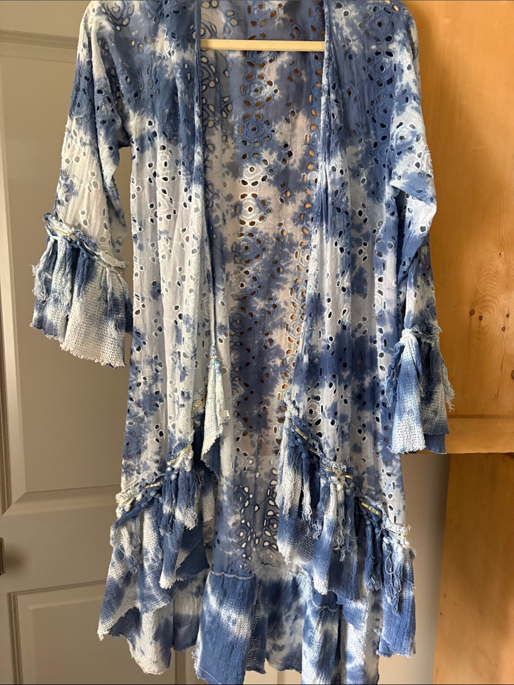 Tolani Blue Tie-Dye Eyelet Kimono Cardigan
